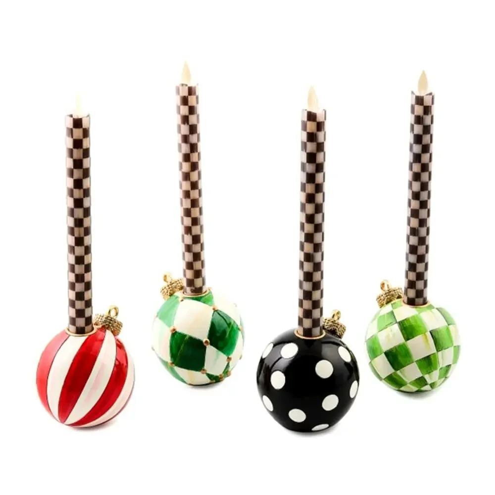 Mackenzie Childs Check It Out Ornament Candle Holders, Set of 4 Christmas NEW